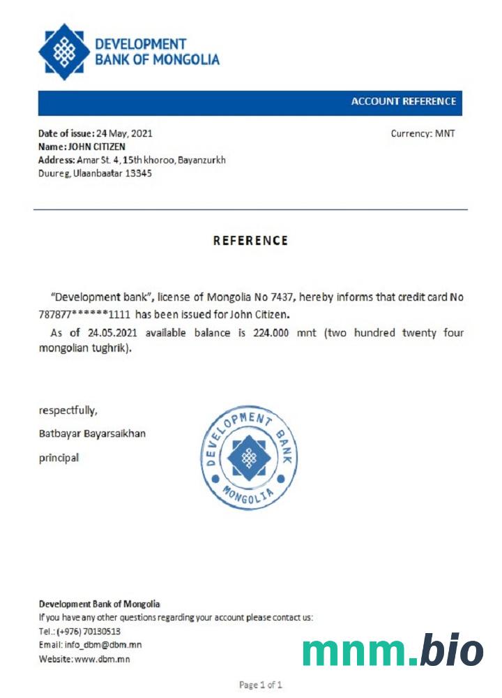Mongolia Bank Rozwoju Mongolii przykład odniesienia w formatach Word i PDF